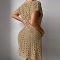 thumbnail image 2 of Crochet Coverups Beach Short Dress for Women Summer 2026 Cap Short Sleeve Tie Waist Swimsuit Bikini Cover Up (One Size, Khaki), 2 of 8