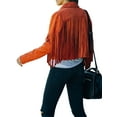 thumbnail image 2 of Womens Faux Suede Tassel Fringe Jacket Long Sleeve Cropped Moto Biker Coat Slim Fitted Short Motorcycle Outwear, 2 of 9