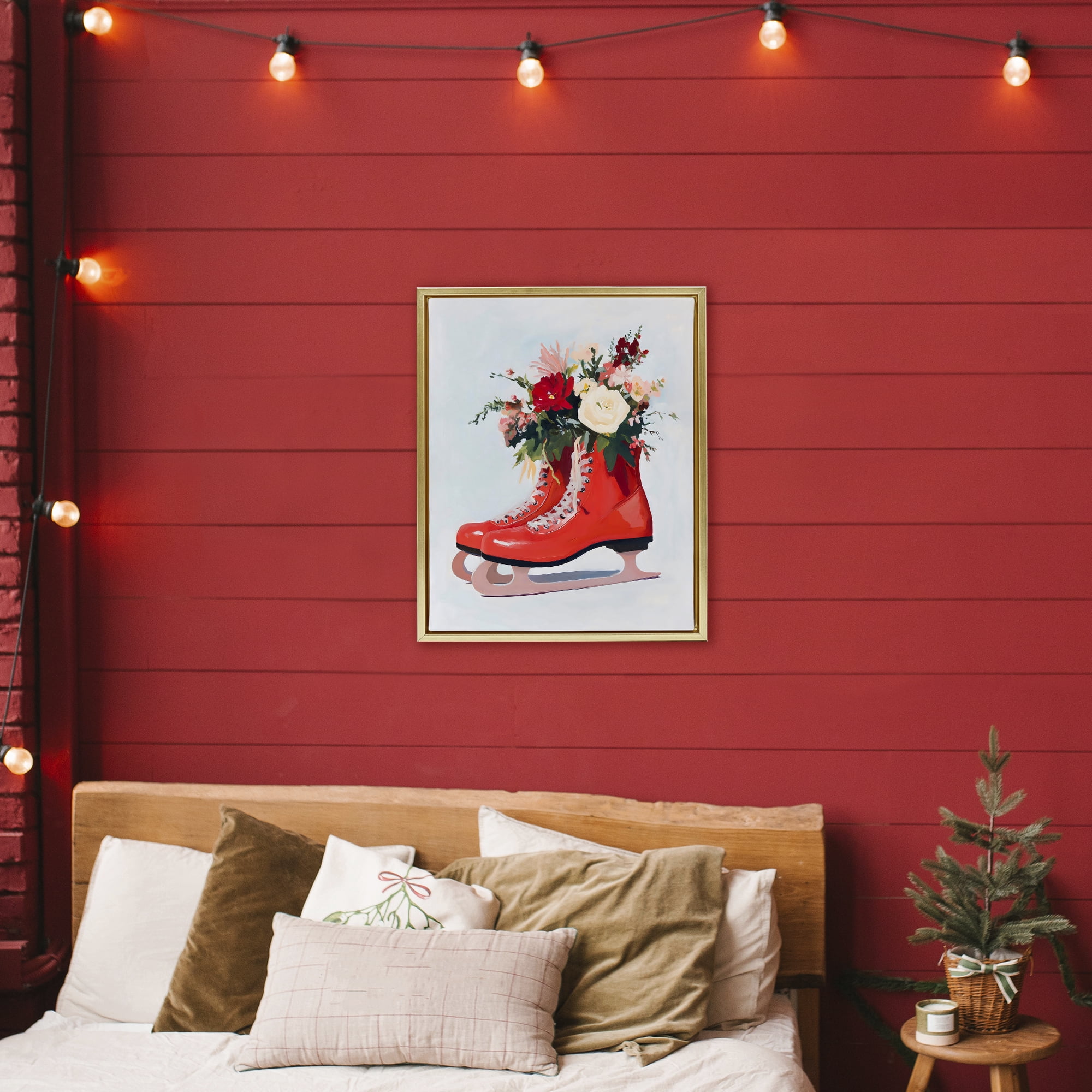 Stupell Industries Floral Ice Skates Gold Framed Floater Canvas Wall Art, design by The Prints Vibe