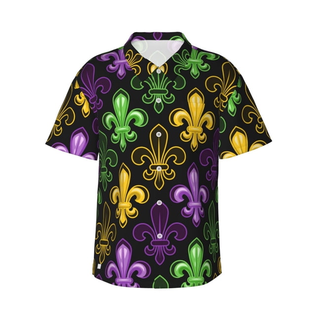 Balery Mardi Gras1 Camisas hawaianas de manga corta para hombre, camisas playeras de corte holgado, camisas de vacaciones con botones,Small