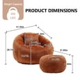 thumbnail image 5 of Chenille Upholstered Round Lazy Cozy Bean Bag Chair with Ottoman-Orange, 5 of 5