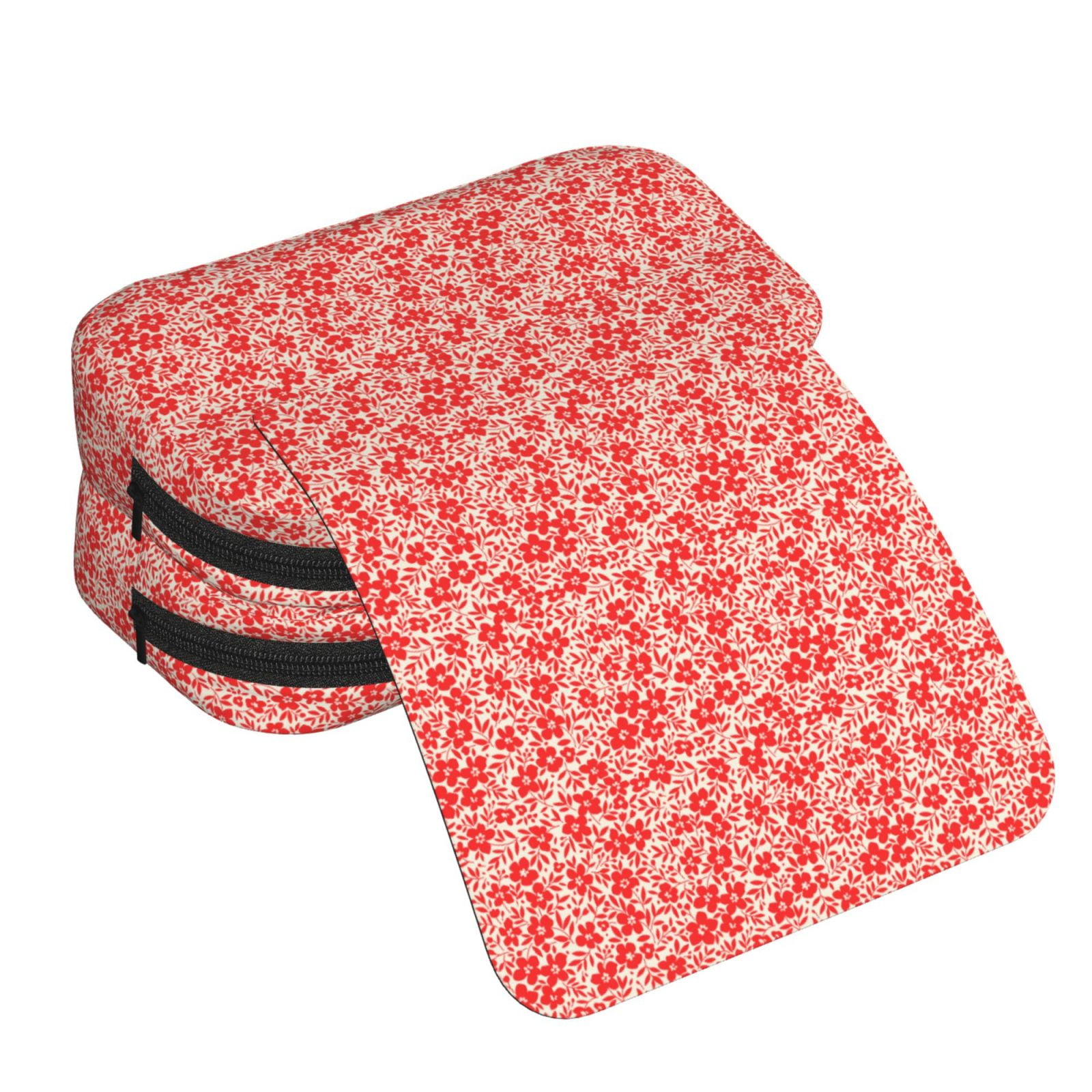 Rateoe Red Pretty Flowers Pattern Double Clamshell Pen Case, Storage Organizer with Two Zipper Compartments– Holds Up to 50 Pencils & Pens