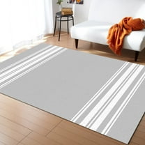 Striped Area Rug 5'x8' Farmhouse Gray White Stripe Washable Area Rugs Non Shedding Floor Carpet Rubber Backing Non-Slip Indoor Mats for Living Room Bedroom Kitchen