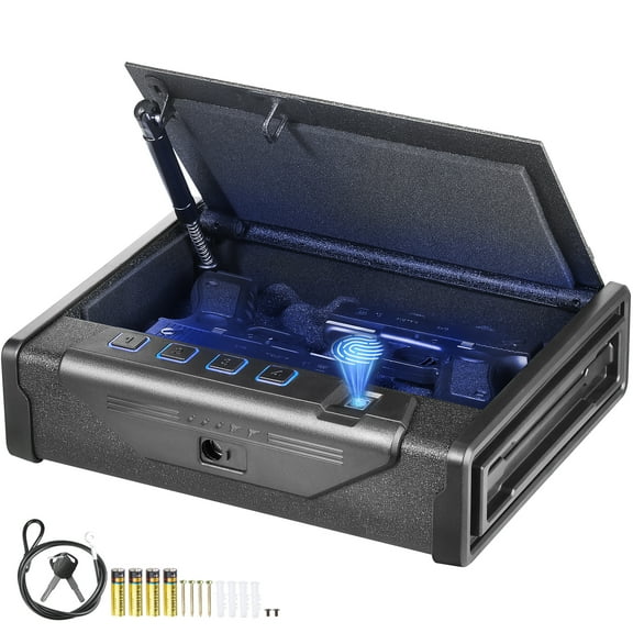 VEVOR Pistols Safe, Biometric Pistol Safe with Three Quick Access Ways of Fingerprints, Passwords and Keys, Handgun Safe for 2 Pistols for Home, Bedside, Nightstand, Car