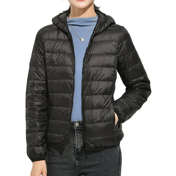 Cindysus Women Puffer Jacket Full Zip Coat Pocket Outwear Packable Party Hooded Down Jackets Black M