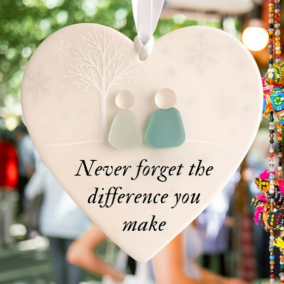 PLPPYFS Heart-Shaped Sea Glass Friendship Decor, Timeless Friendship Heart Keepsake, Friendship Heart Ornament for Christmas Tree Hanging Ornaments, Sea Glass Art for Best Friends, Christmas Gifts