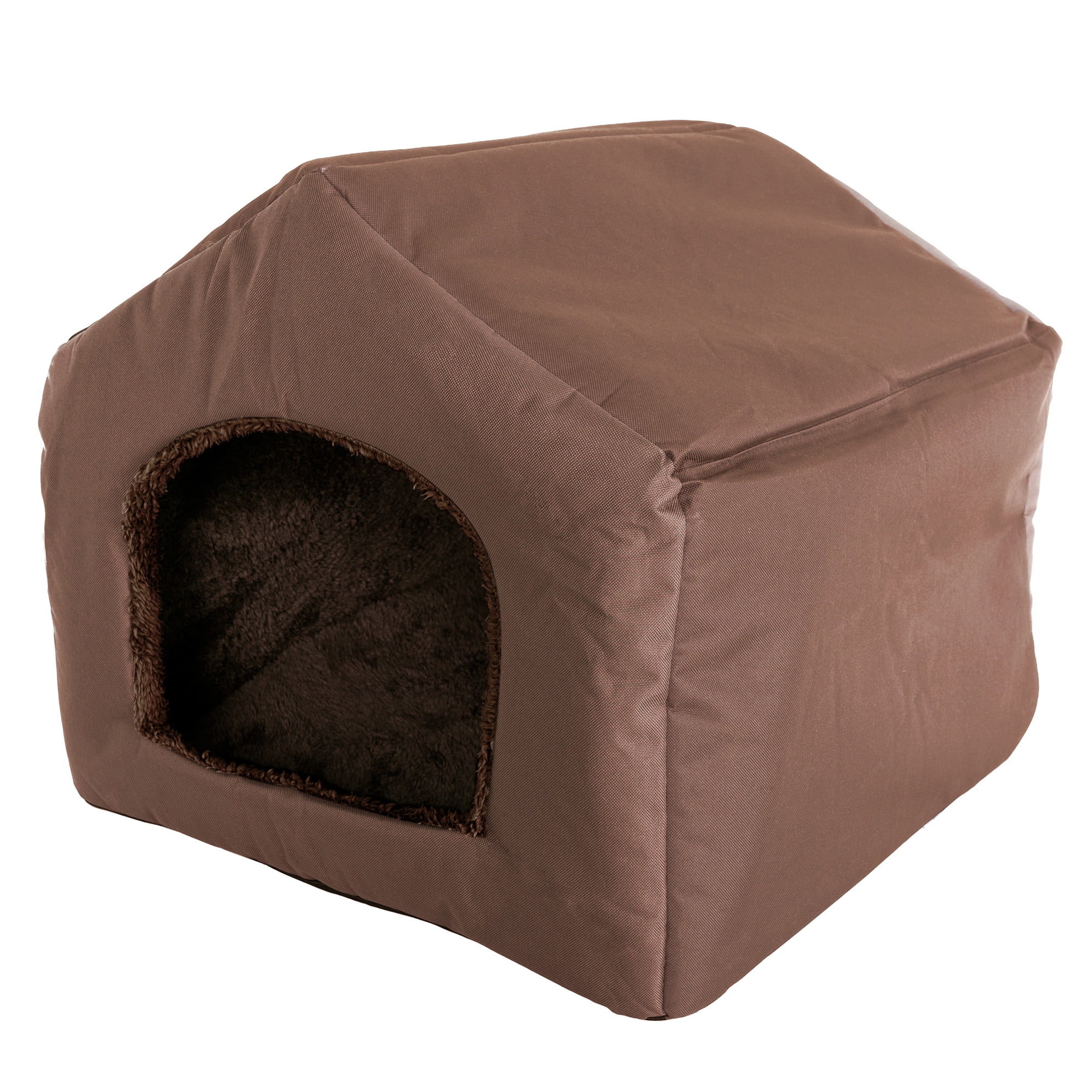 PETMAKER Indoor Cat House with Removable Cushion for Small Cats or Dogs up to 35lbs (Brown)