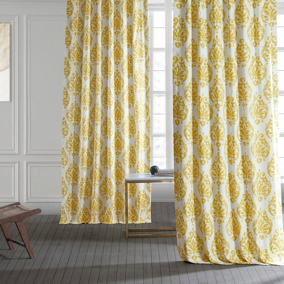 Sandlewood Gold Printed Cotton Curtain (1 Panel), Sandlewood Gold, 50W X 108L