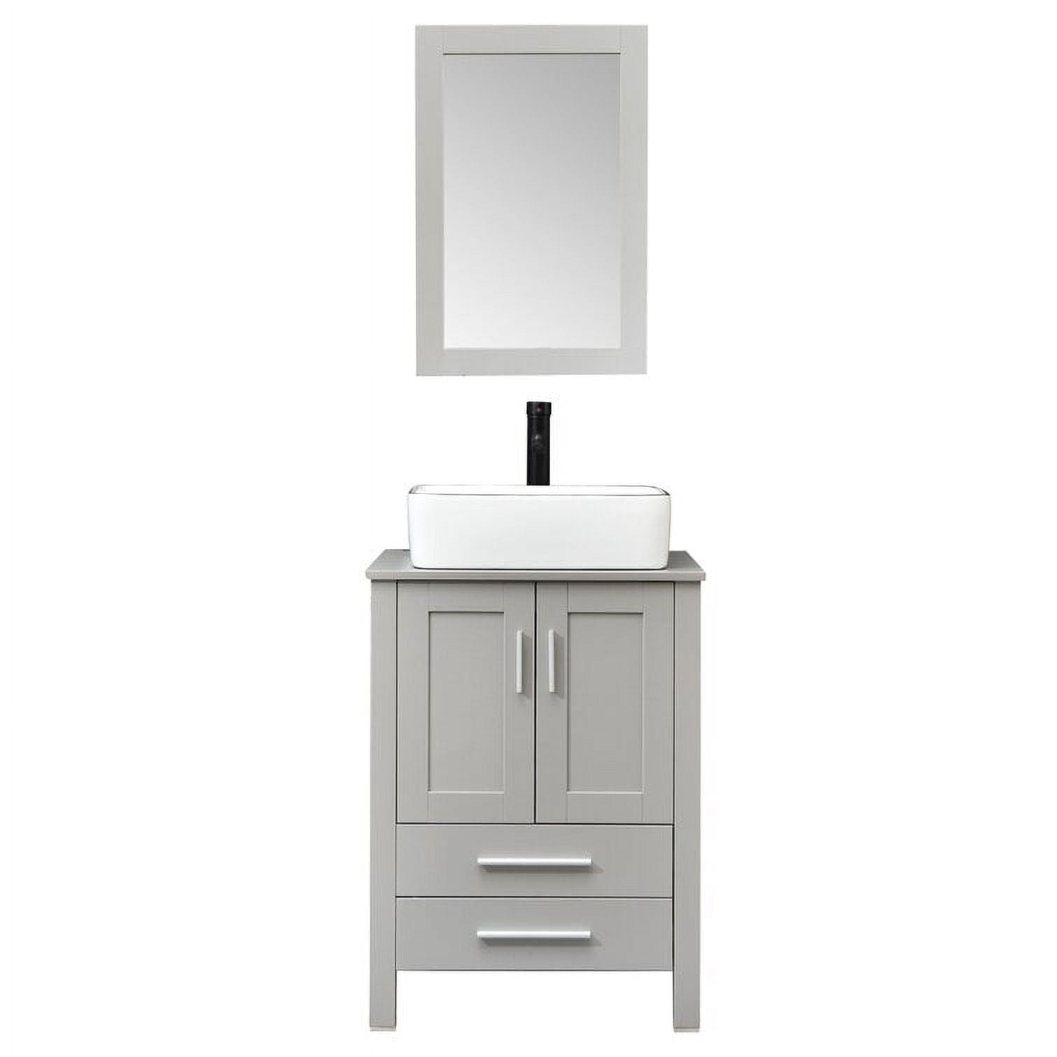 PULUOMIS 24'' Single Bathroom Vanity with Manufactured Wood Top with Mirror, Gray