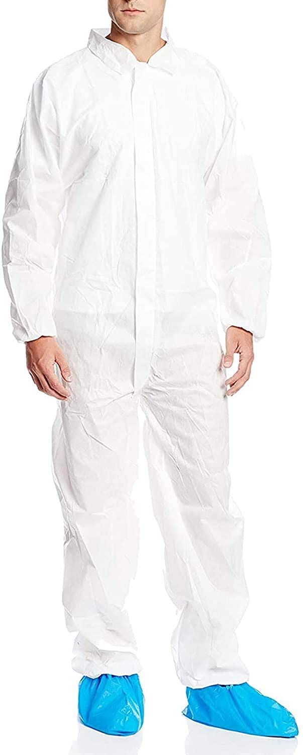 Disposable Coverall Paint Suit Large. White Hazmat Suit. 60 gsm SMS