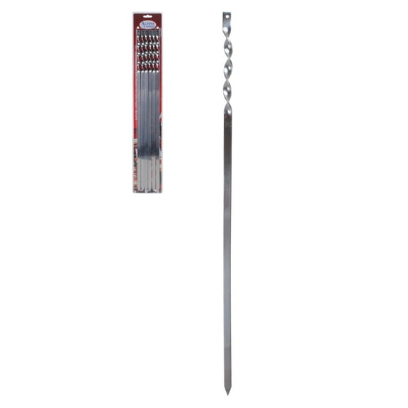 Alpine Cuisine Barbecue Skewers Stainless Steel 6pc Set with Twist Handle - BBQ Kabob Skewers Best for Grill - Kebab, Marshmallow, Fruit Stick - Great for Camping, Parties - Weddings – Easy to Clean