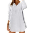 thumbnail image 2 of Womens Beach Cover Up Hooded V Neck Tunic Large Pocket Cotton Linen Long Sleeve Shirt, 2 of 8