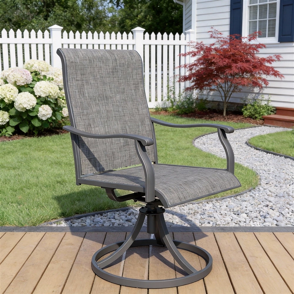 MEOOEM 360° Swivel Outdoor Patio Chairs Set of 2, Grey Textilene Fabric & Metal Frame Patio Swivel Rocker Chairs 450LBS for Outside, Porch, Lawn