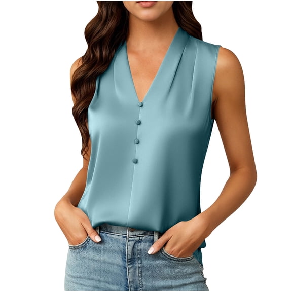 STETMN Women's Satin Tank Tops V Neck Sleeveless Work Blouses Business Summer Casual Tee