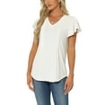thumbnail image 4 of INSPIRE CHIC Cap Sleeves Blouse for Women's Pleated Casual Work V Neck Tops M White, 4 of 6