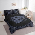 thumbnail image 2 of Homewish Retro Skeleton Skull King Bedding, Slate Blue Baroque Floral King Bed in a Bag, Black Reversible, 7 Pieces, 2 of 7