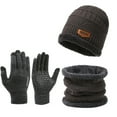 thumbnail image 3 of harmtty 1 Set Fashion Men Winter Hat Scarf Gloves Set Thick Knitted Soft Warm Elastic Colorful Ear Five Fingers Windproof Winter Outdoor Cycling Cap Neck Warp Gloves Set Grey, 3 of 8