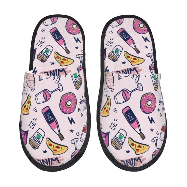 Fotbe Wine Pantuflas Peludas para Mujer con Estampado, Zapatillas de Peluche, Zapatos de Invierno para Casa, Uso Interior y Exterior-Large