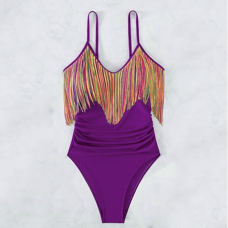 Discount Bonanza  Women s Tassel Suspender Bikini  Fashion Swimwear  Adjustable Straps  Soft Lining  Beach Party  Stylish Underwear  Comfortable Fit  Woman Swimsuit | Purple XL  Sopatenor