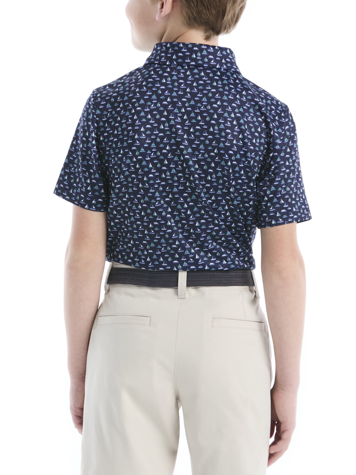 Ben Hogan Performance Little Boys and Big Boys Ships and Boats Printed Short Sleeve Golf Polo Shirt, Sizes 4-18
