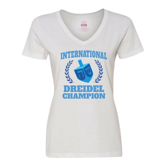 Inktastic Dreidel Champion Hanukkah with Blue Laurels Women's V-Neck T-Shirt