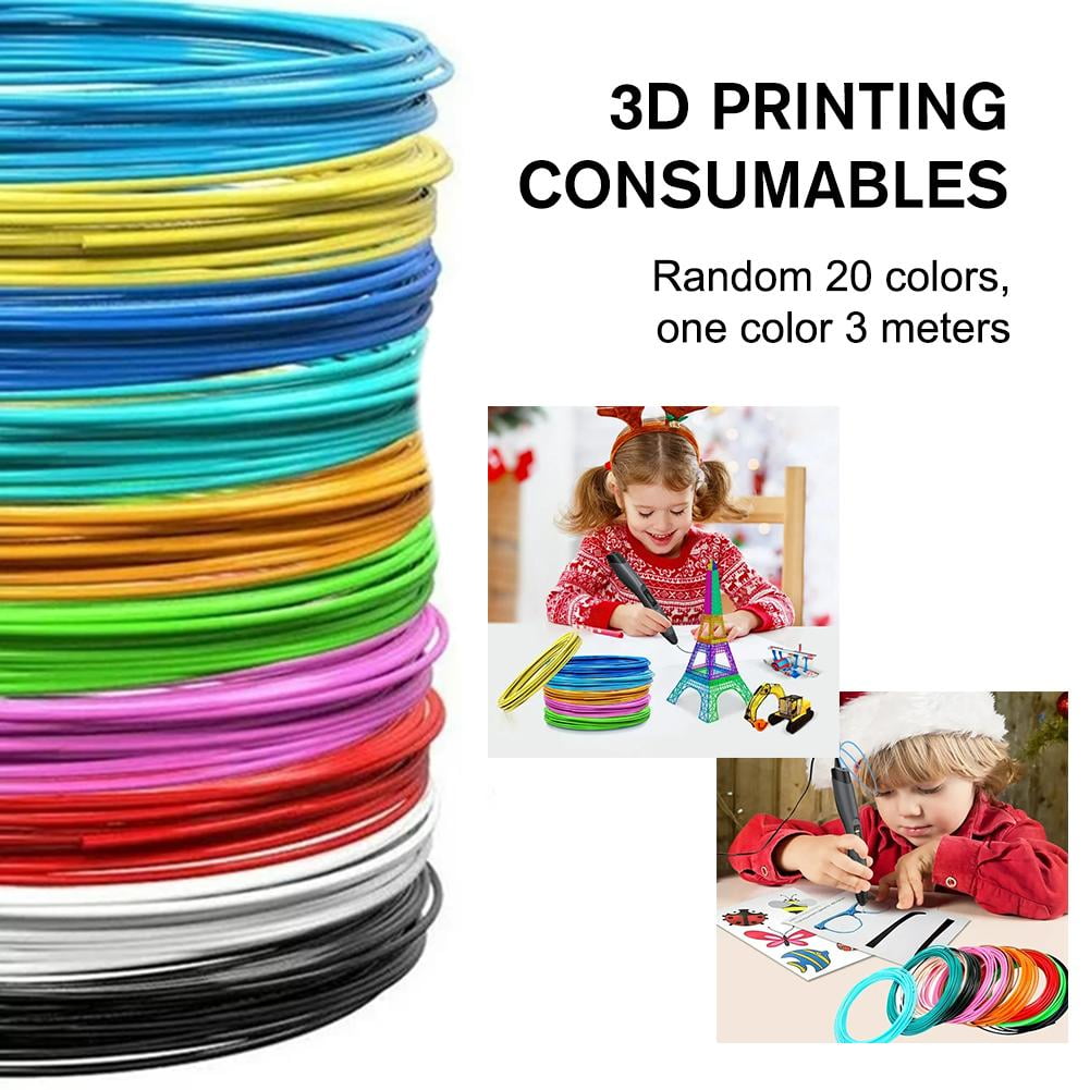 3D Pen Filament Refills, 20 Vibrant Non-Repeating Colors, 1.75mm PLA Filament, 3 Meters (9.8 Ft) Per Color, Eco-Friendly & Odorless 3D Drawing Material for Kids & Artists, 60m Total, 5PCS