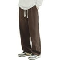 thumbnail image 2 of Men's Cotton Linen Solid Color Casual Trousers, Loose Wide Leg Pants for Spring Summer, Boho Style and Casual Wear,Coffee,3XL, 2 of 4