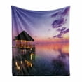 thumbnail image 1 of Tropical Soft Flannel Fleece Throw Blanket, Arbor on Sea at Dramatic Night Paradise Maldives Sky Exquisite Coast View Art Print, Cozy Plush for Indoor and Outdoor Use, 60" x 80", Purple, by Ambesonne, 1 of 6