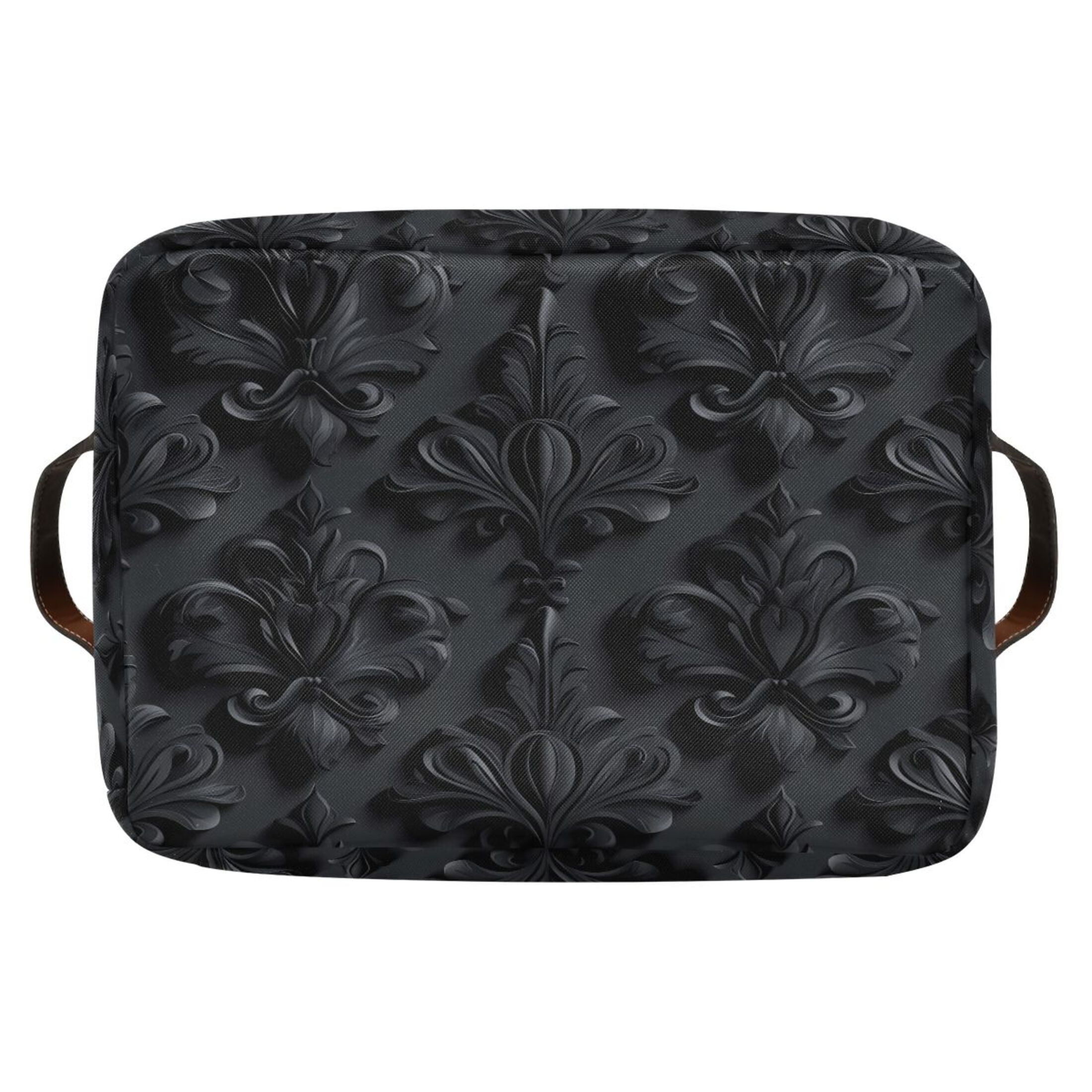 2 Pack Storage Bins with Handle Fabric Organizer Basket Foldable Box 3d Dark Black Damask 14.2x10.2x8.3