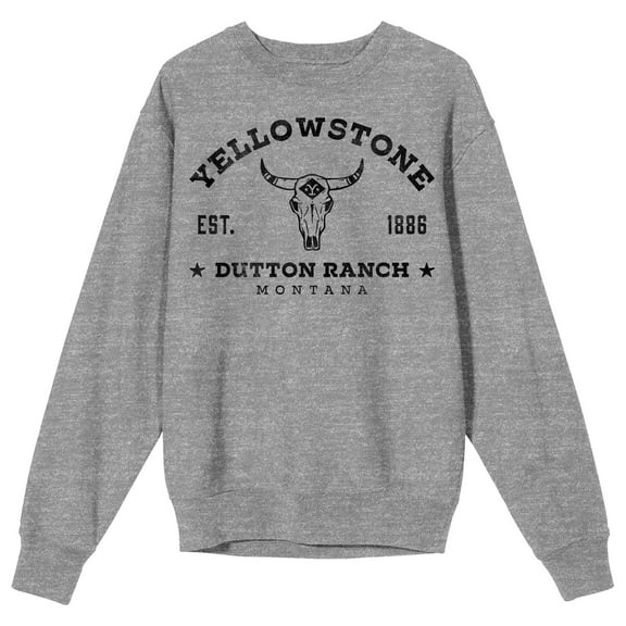 Yellowstone Collegiate Text With Cow Skull Crew Neck Long Sleeve Athletic Heather Adult Sweatshirt-Medium