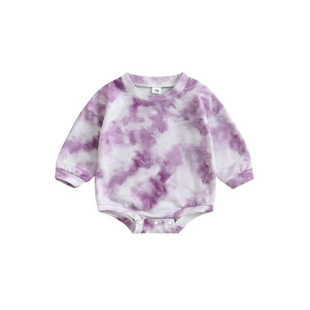 

Xingqing 0-24M Baby Girls Boys Casual Romper Fall Tie Dye Print Round Neck Long Sleeve Sweatshirt Playsuit Purple 12-18Months