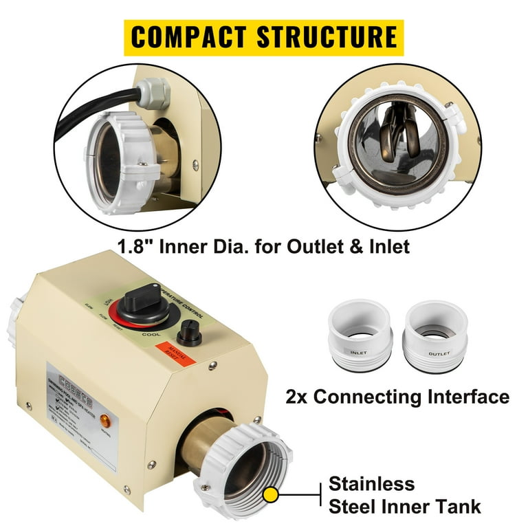 VEVOR Water Heater fit for Thermostat 3KW 220V Electric Water Heater fit  for Thermostat for Swimming Pool and SPA Swimming Pool fit for Thermostat  Automated 48mm Interface - Walmart.com
