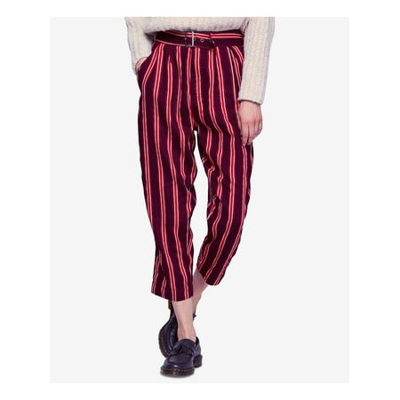 FREE PEOPLE Womens Burgundy Striped Cropped Pants Size: 4