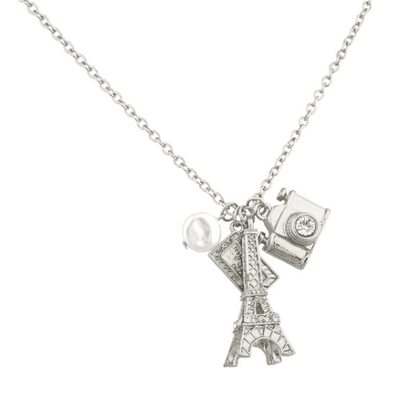 Lux Accessories Eiffel Tower Paris Pave Camera Tourist Faux Pearl Charm Necklace.