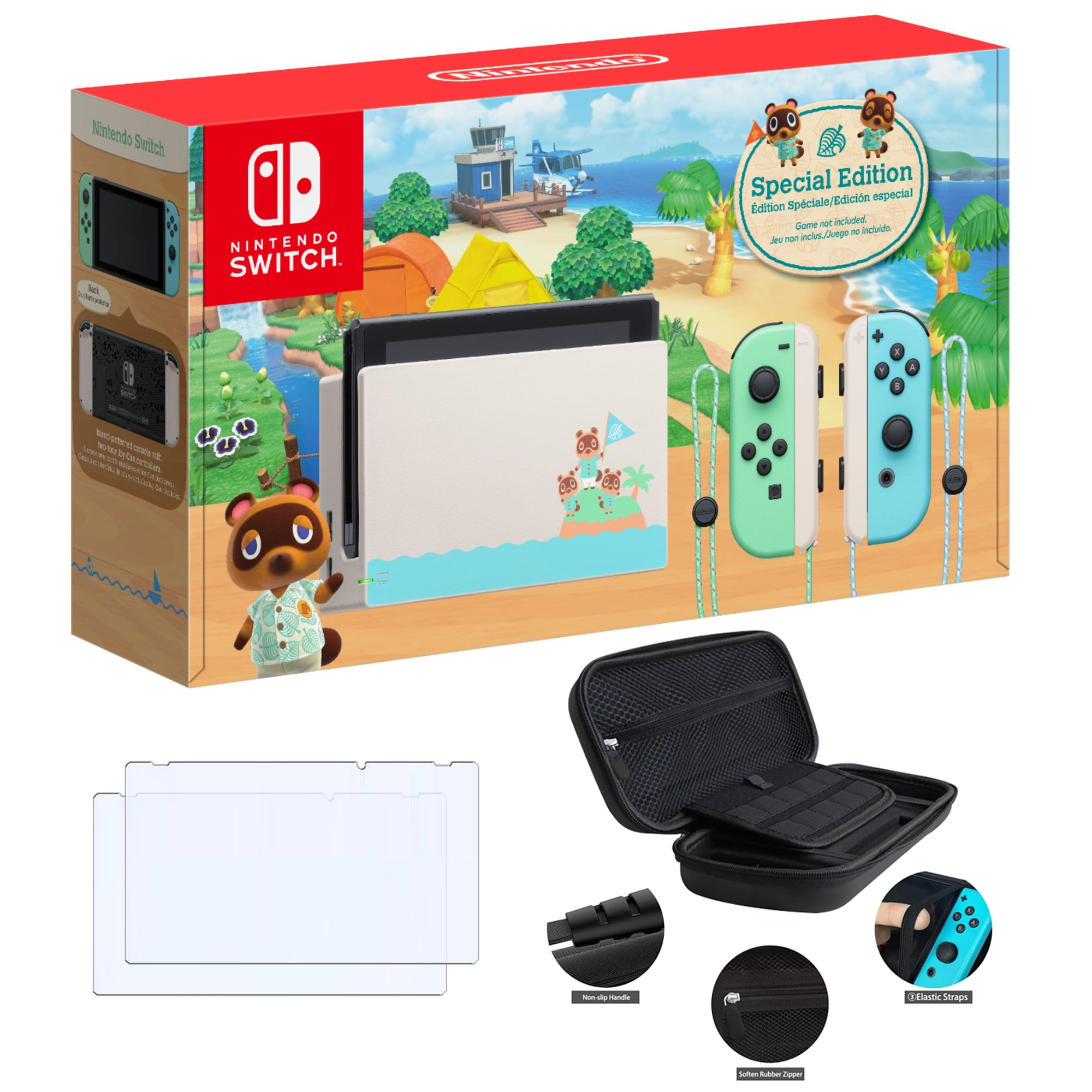 Nintendo Switch Console With Green And Blue Joy Con Animal Crossing New Horizons Edition 6 2 Touchscreen Lcd Display Built In Speakers Ac Wifi Green And Blue 3 In 1 Carrying Case