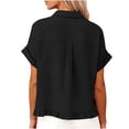 thumbnail image 5 of Levmjia Womens Fashion Tops Casual Lace Short Sleeve Flared Collar Blouse Hem Fringe Soft Breathable Clothing Polyester Work Daily Wear Spring Summer, 5 of 9