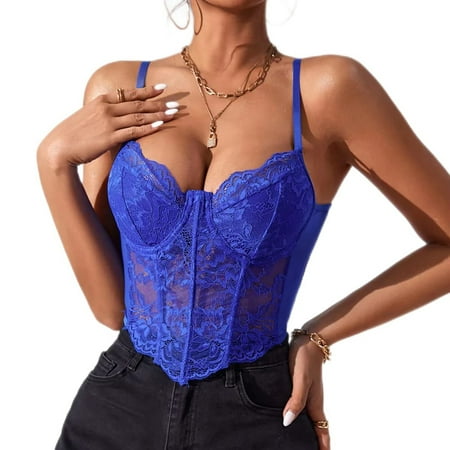 Texiao Women s Sexy Floral Lace Mesh Corset Vest Spaghetti Strap Tops Going Out