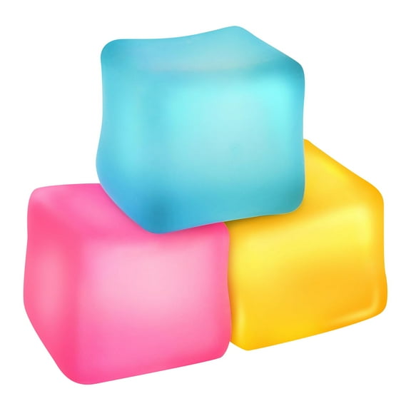 Stress Cube Fidget Toys - 3 Pack 2 Inches Square Ice Squeeze Balls High Density Gel Filled, Quiet Fidget for Classroom Student Calming, Sensory Anxiety Relief Item for Adults(BLUE YELLOW PINK)