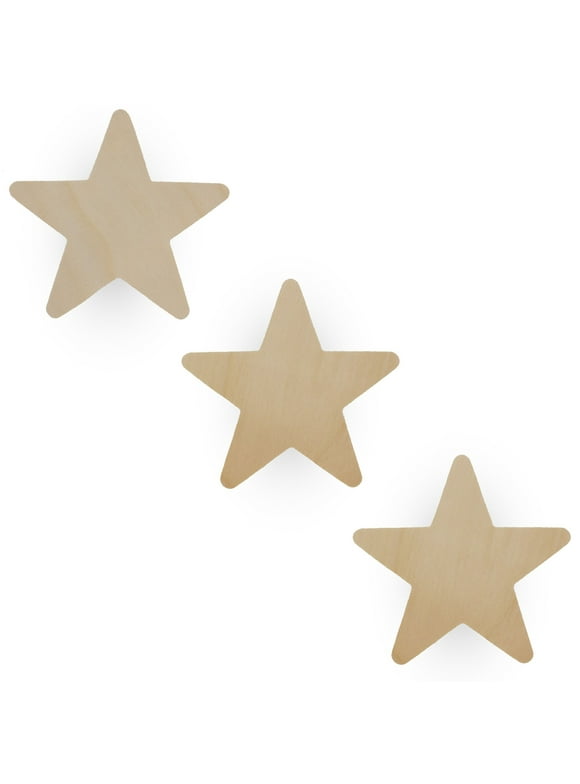 3 Unfinished Wooden Star Shapes Cutouts DIY Crafts 3.9 Inches