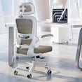 thumbnail image 3 of Ergonomic Office Chair - Desk Chair with Adjustable Headrest Lumbar Support Computer Chair - Mesh Comfy Chair with Flip-up Armrests - Gaming Chairs for Adults Home Office (Leather  Grey), 3 of 6