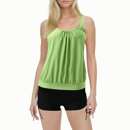 Two Piece Swimsuit for Women Solid Color Stylish Ruffle Tankini Tops with Boyshorts Green Womens Bathing Suits XXL