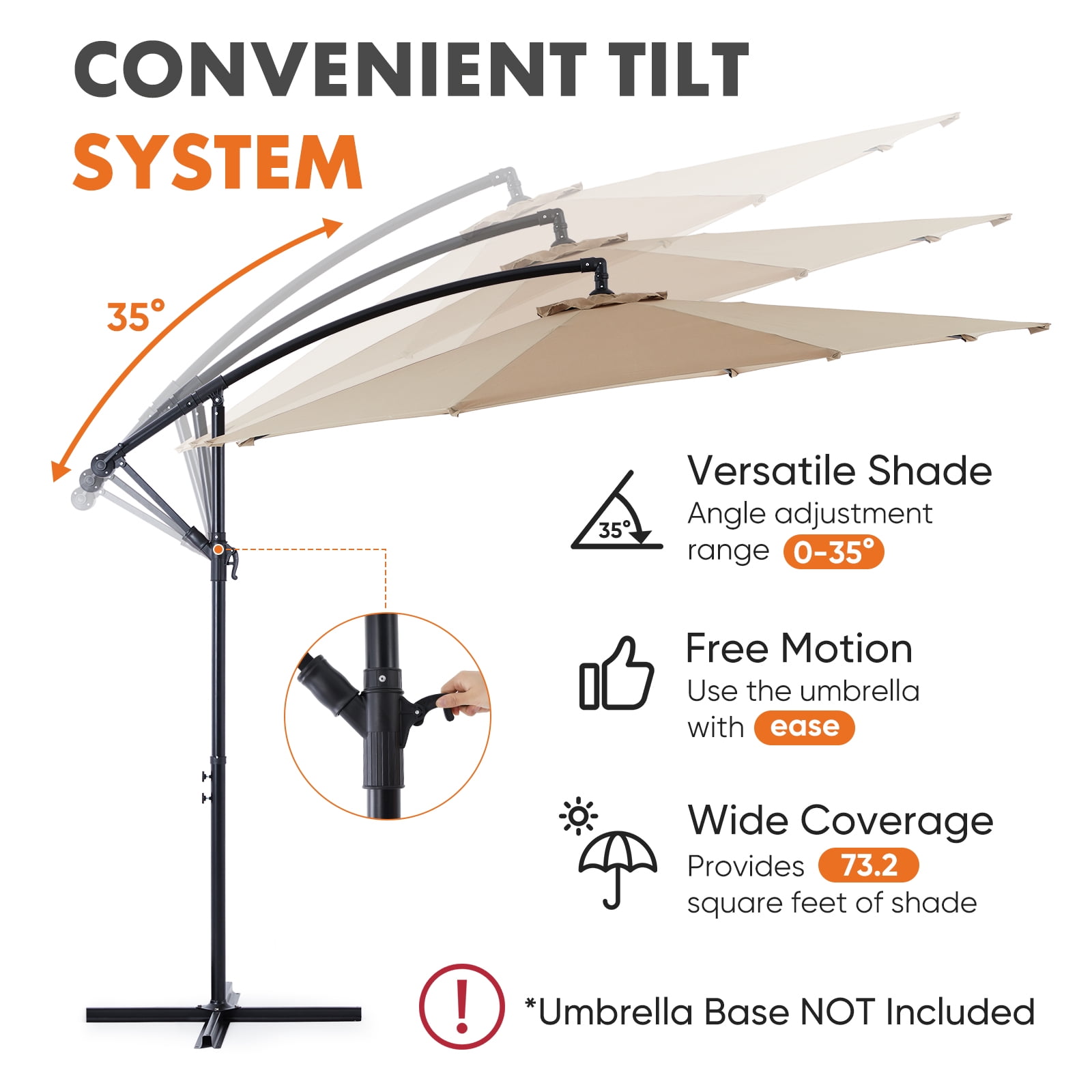 10' Outdoor Patio Umbrella, Offset Hanging Umbrella, UPF50+ Large Umbrella for Patio, Yard, Pool Side, 8 Sturdy Ribs, Push Button Tilt and Crank, Beige