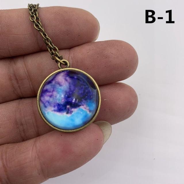 Collar luminoso con cielo estrellado cósmico y sistema solar con bola de cristal de doble cara y joyería de estilo europeo y estadounidense