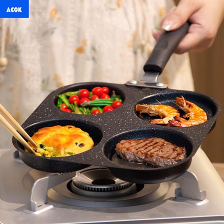 Egg Pan, Four-Hole Egg Burger Pan, Non-Stick Breakfast Omelette And Pancake Pan