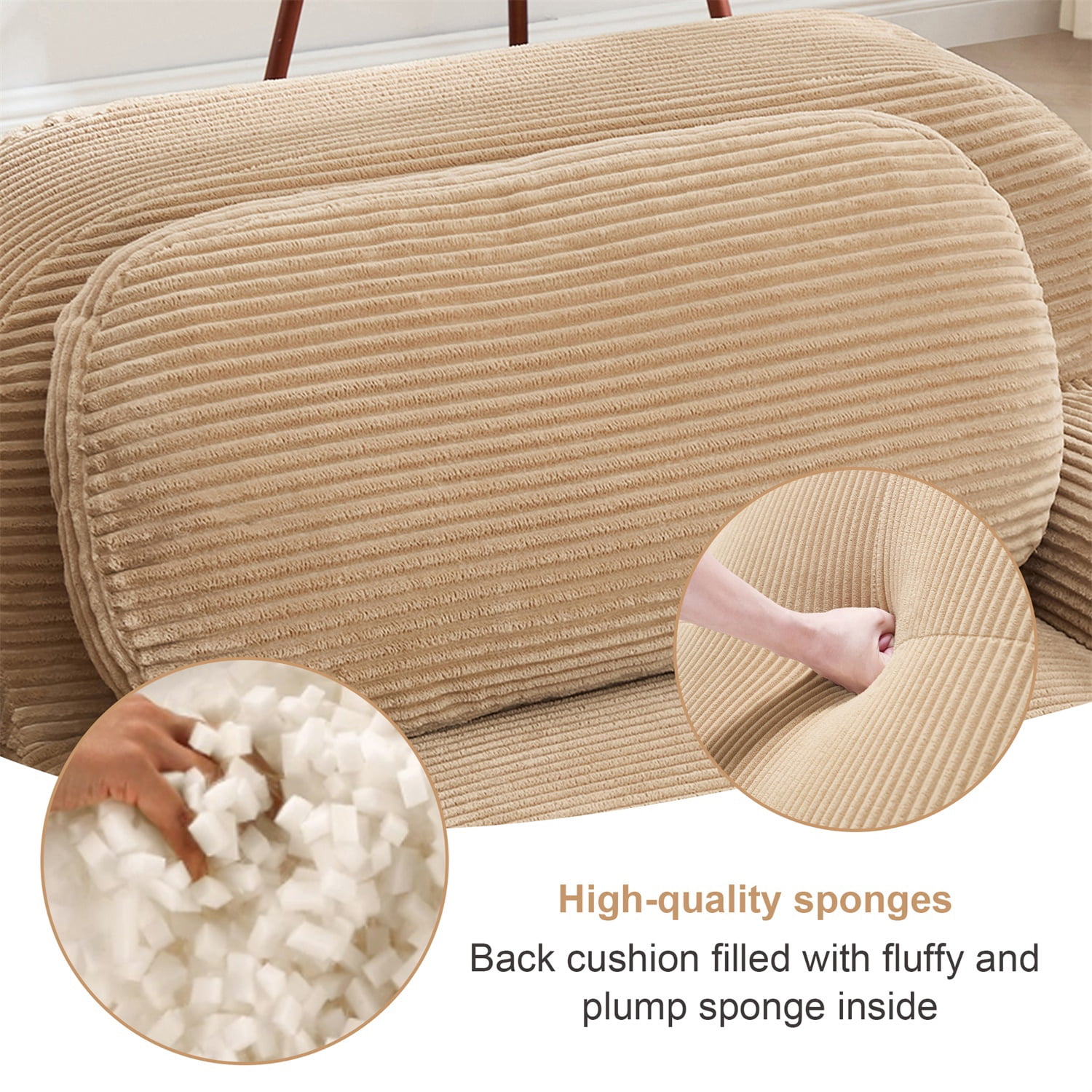 Hommoo 82" Luxury Corduroy Fabric Modular Loveseat Sofa, Multiple Combinations 2 Seater Sofa Couches with Curved Armrests, for Living Room Apartment, Camel