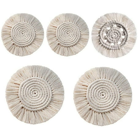 

Round Woven Coasters 5Pcs Hand Woven Placemat Handmade Macrame Coasters Bohemian Style Handmade Placemats