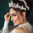 thumbnail image 4 of SHISUYAN Impressive Rhinestone Crown Golden White For Women Party Performance 1Set 5.3x6.4in, 4 of 9