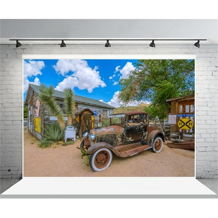 GreenDecor Polyster 7x5ft Route 66 Rest Stop Backdrop Vintage Car Old General Store Photography Background Arizona Man Adult Artistic Portrait US Travel Photo Shoot Studio Props Video Drop (Best Way To Store Old Photos)