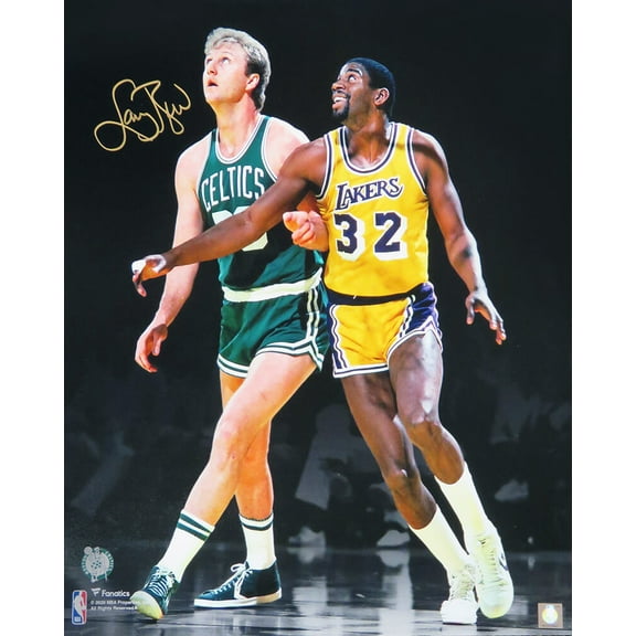 Larry Bird Signed Celtics Action With Magic Johnson Spotlight 16x20 Photo