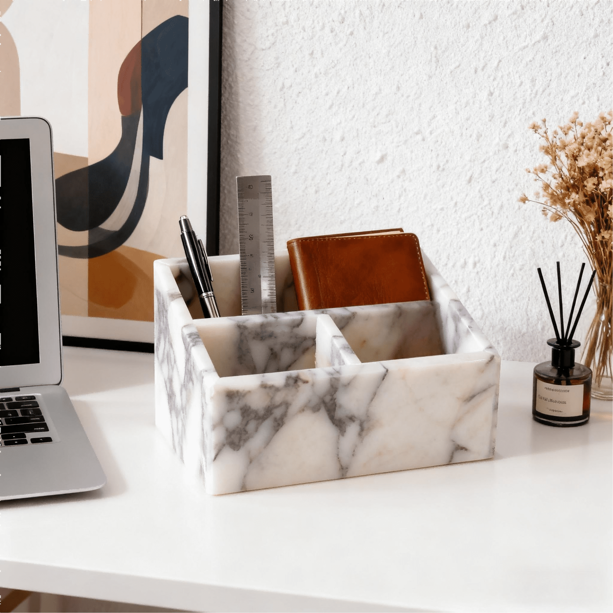 Calacatta Viola Marble Storage Organizer with Compartments - Multi-Purpose Desktop, Natural Stone Vanity Bathroom Office Kitchen Tray